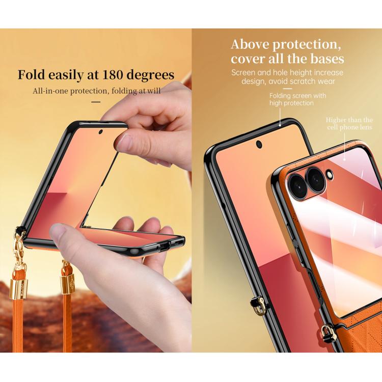 For Samsung Galaxy Z Flip7 5G SULADA Elegant Rhombic Texture Folding Phone Case with Lanyard