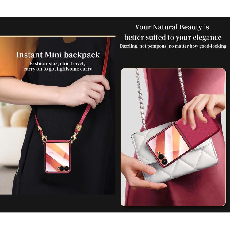 For Samsung Galaxy Z Flip7 5G SULADA Elegant Rhombic Texture Folding Phone Case with Lanyard