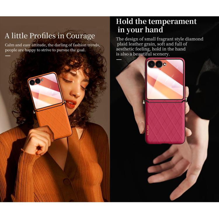 For Samsung Galaxy Z Flip7 5G SULADA Elegant Rhombic Texture Folding Phone Case with Lanyard