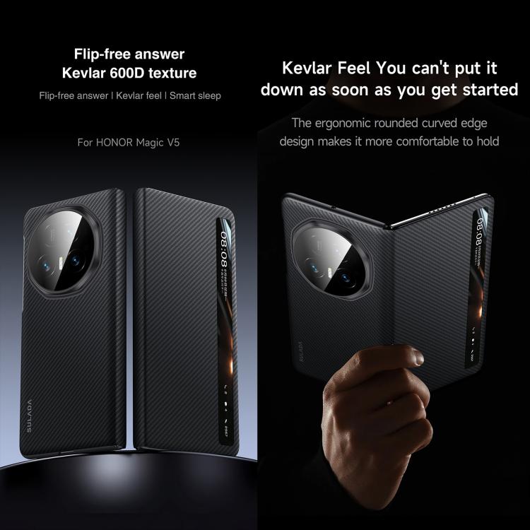 For Honor Magic V5 SULADA Kevlar 600D Texture Smart Window Leather Phone Case