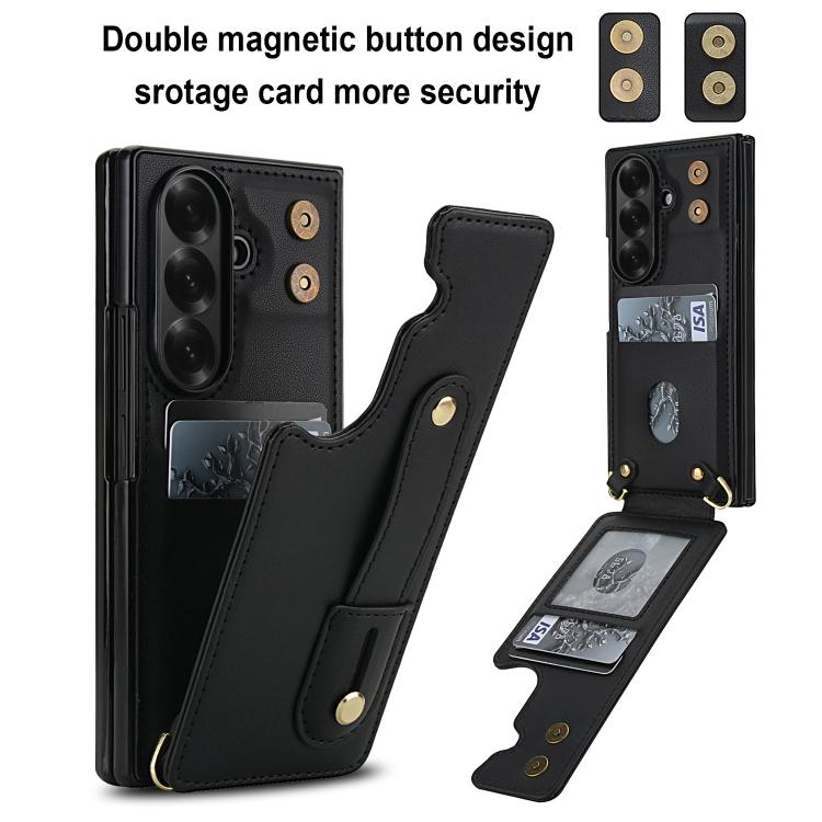 For Samsung Galaxy Z Fold7 5G Wristband Vertical Flip Wallet Back Cover Phone Case with Long Lanyard
