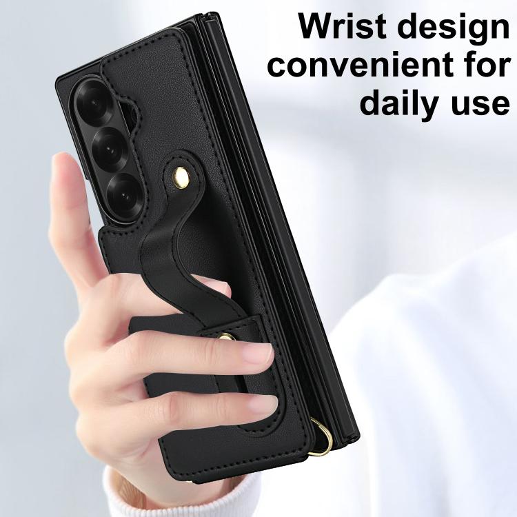 For Samsung Galaxy Z Fold7 5G Wristband Vertical Flip Wallet Back Cover Phone Case with Long Lanyard