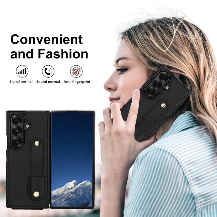 For Samsung Galaxy Z Fold7 5G Wristband Vertical Flip Wallet Back Cover Phone Case with Long Lanyard
