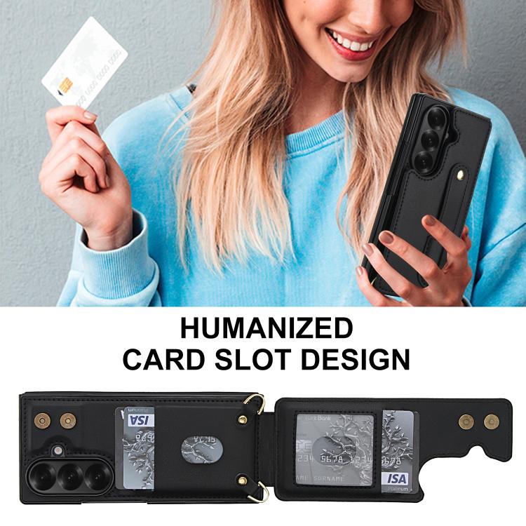 For Samsung Galaxy Z Fold7 5G Wristband Vertical Flip Wallet Back Cover Phone Case with Long Lanyard