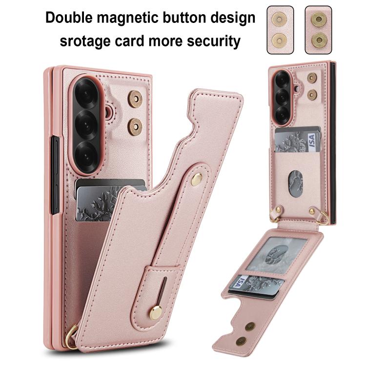 For Samsung Galaxy Z Fold7 5G Wristband Vertical Flip Wallet Back Cover Phone Case with Long Lanyard