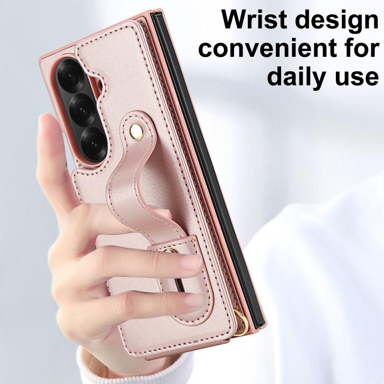 For Samsung Galaxy Z Fold7 5G Wristband Vertical Flip Wallet Back Cover Phone Case with Long Lanyard
