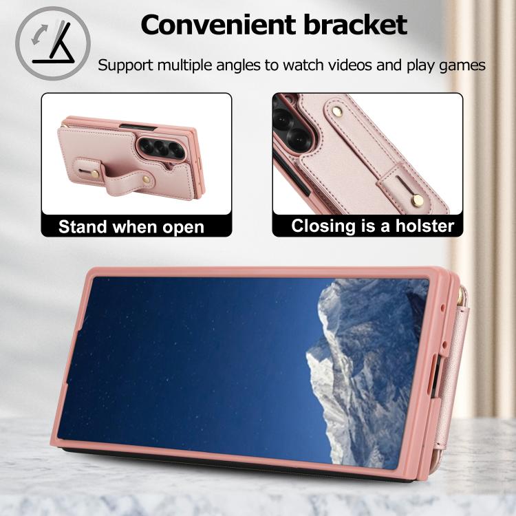 For Samsung Galaxy Z Fold7 5G Wristband Vertical Flip Wallet Back Cover Phone Case with Long Lanyard