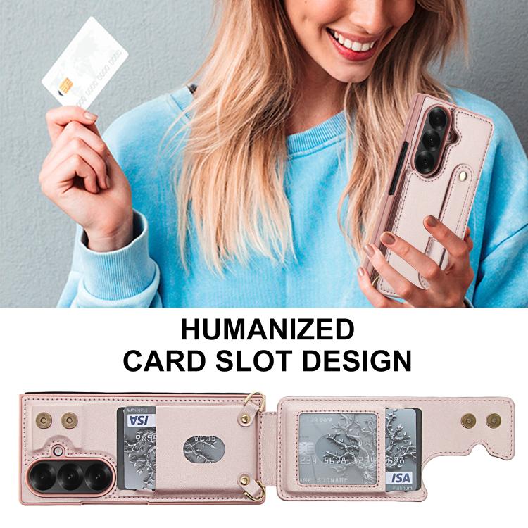 For Samsung Galaxy Z Fold7 5G Wristband Vertical Flip Wallet Back Cover Phone Case with Long Lanyard