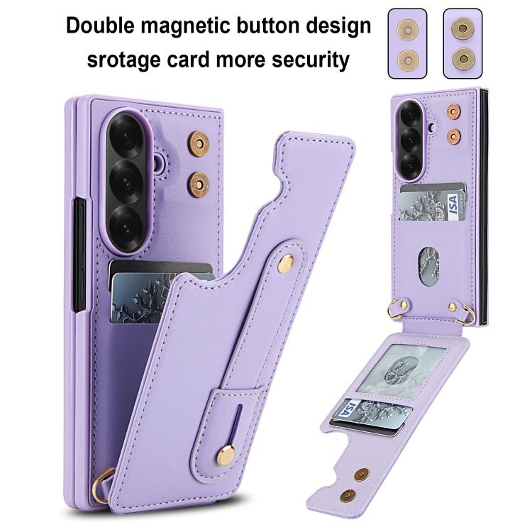For Samsung Galaxy Z Fold7 5G Wristband Vertical Flip Wallet Back Cover Phone Case with Long Lanyard