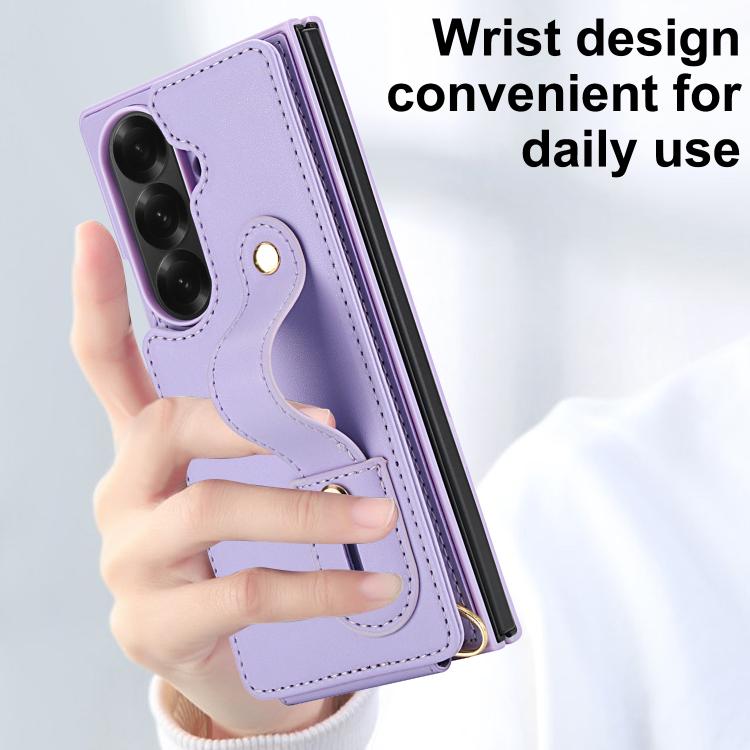 For Samsung Galaxy Z Fold7 5G Wristband Vertical Flip Wallet Back Cover Phone Case with Long Lanyard