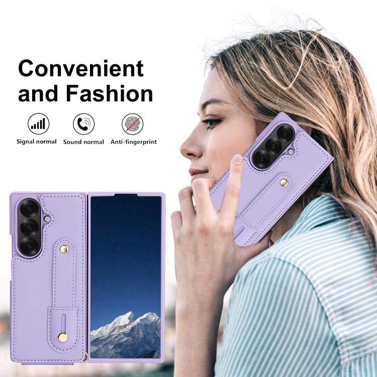 For Samsung Galaxy Z Fold7 5G Wristband Vertical Flip Wallet Back Cover Phone Case with Long Lanyard