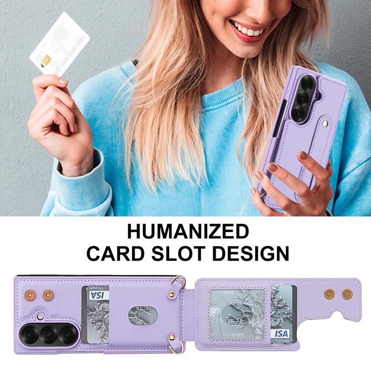 For Samsung Galaxy Z Fold7 5G Wristband Vertical Flip Wallet Back Cover Phone Case with Long Lanyard