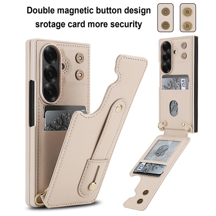 For Samsung Galaxy Z Fold7 5G Wristband Vertical Flip Wallet Back Cover Phone Case with Long Lanyard
