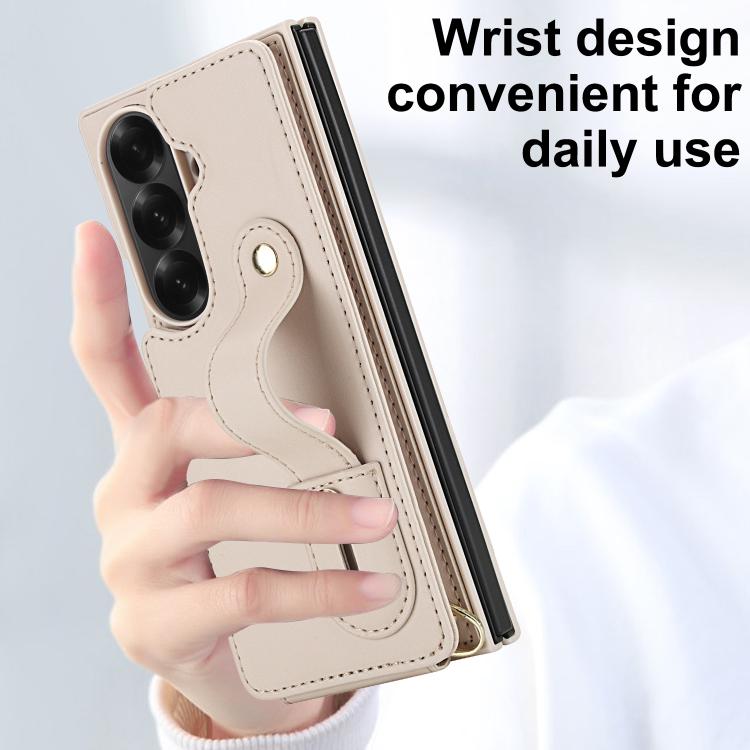 For Samsung Galaxy Z Fold7 5G Wristband Vertical Flip Wallet Back Cover Phone Case with Long Lanyard