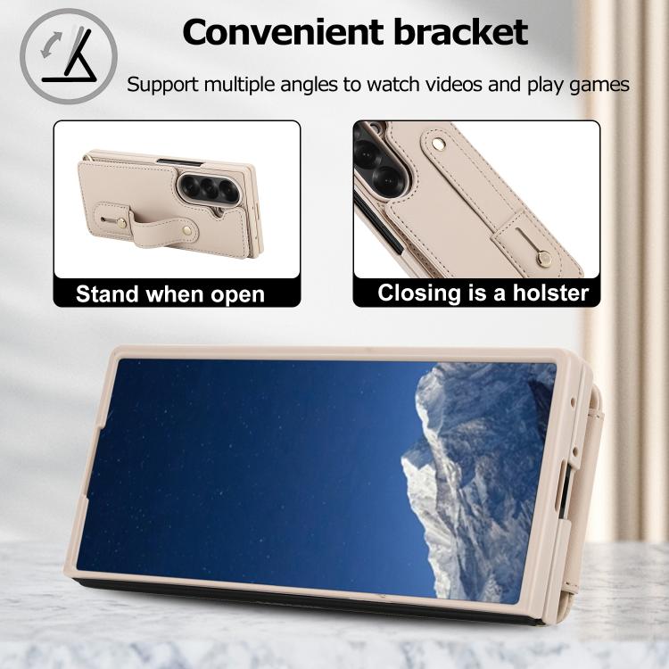 For Samsung Galaxy Z Fold7 5G Wristband Vertical Flip Wallet Back Cover Phone Case with Long Lanyard