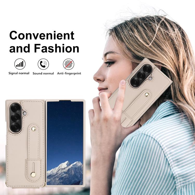 For Samsung Galaxy Z Fold7 5G Wristband Vertical Flip Wallet Back Cover Phone Case with Long Lanyard