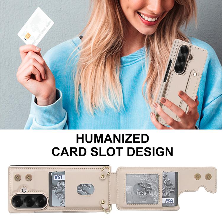 For Samsung Galaxy Z Fold7 5G Wristband Vertical Flip Wallet Back Cover Phone Case with Long Lanyard