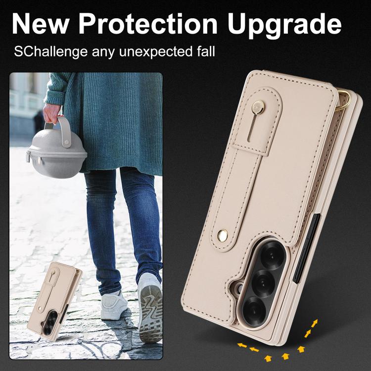 For Samsung Galaxy Z Fold7 5G Wristband Vertical Flip Wallet Back Cover Phone Case with Long Lanyard