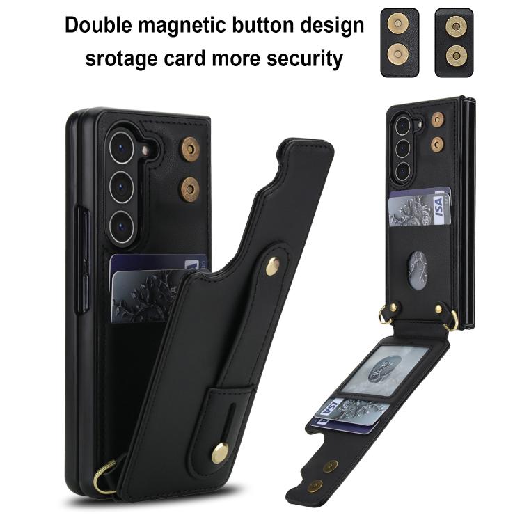 For Samsung Galaxy Z Fold5 5G Wristband Vertical Flip Wallet Back Cover Phone Case with Long Lanyard