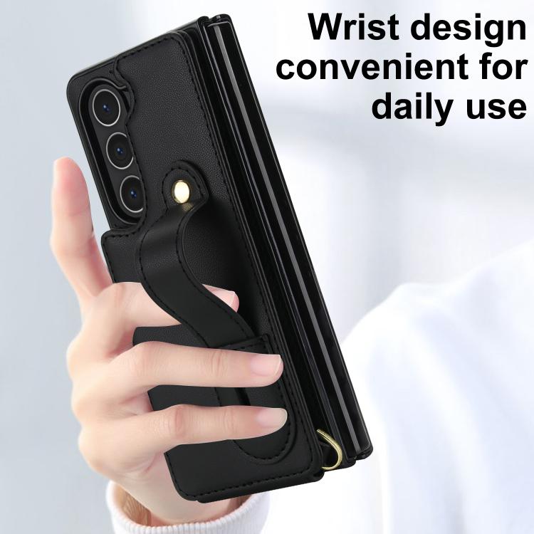 For Samsung Galaxy Z Fold5 5G Wristband Vertical Flip Wallet Back Cover Phone Case with Long Lanyard