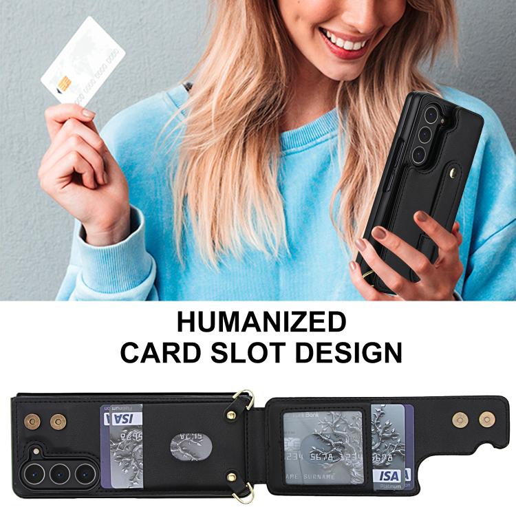 For Samsung Galaxy Z Fold5 5G Wristband Vertical Flip Wallet Back Cover Phone Case with Long Lanyard