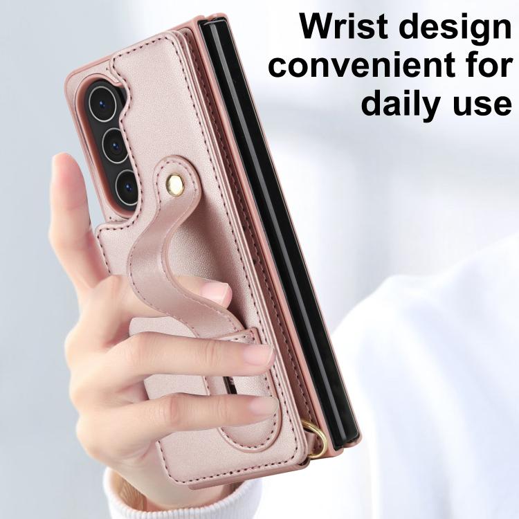 For Samsung Galaxy Z Fold5 5G Wristband Vertical Flip Wallet Back Cover Phone Case with Long Lanyard