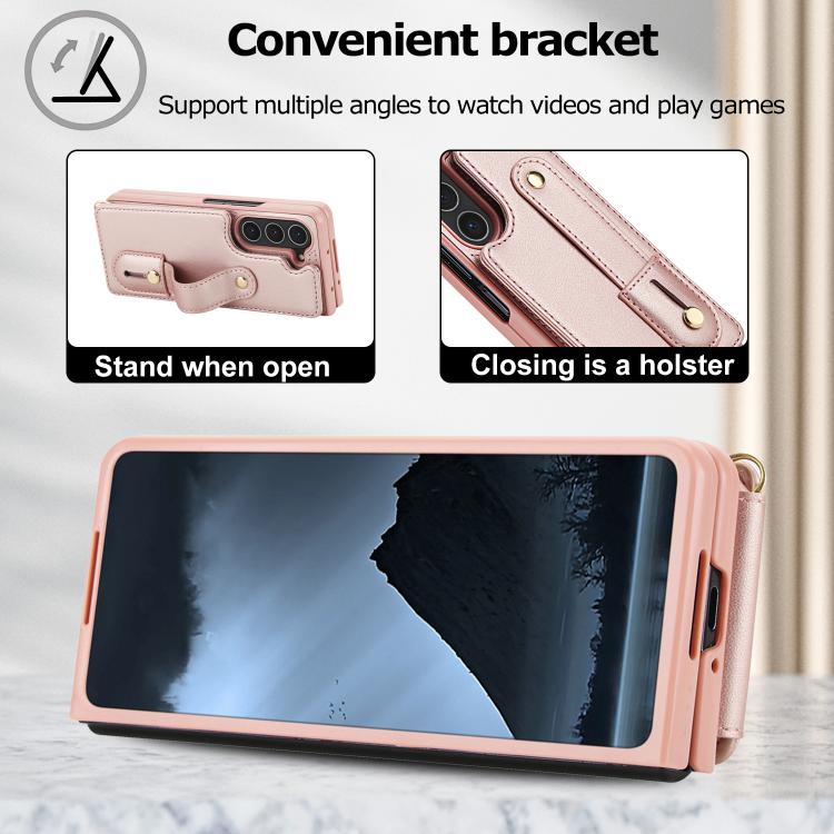 For Samsung Galaxy Z Fold5 5G Wristband Vertical Flip Wallet Back Cover Phone Case with Long Lanyard