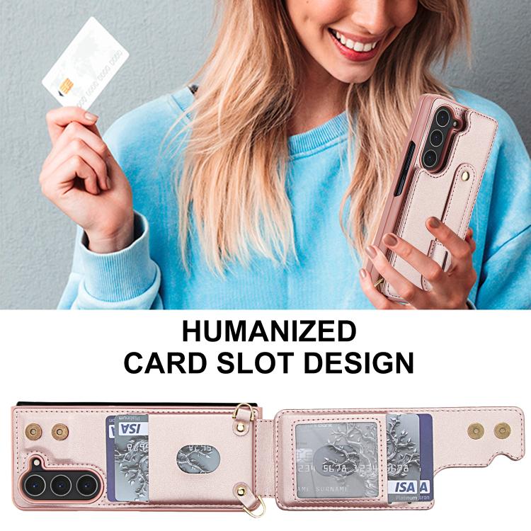 For Samsung Galaxy Z Fold5 5G Wristband Vertical Flip Wallet Back Cover Phone Case with Long Lanyard
