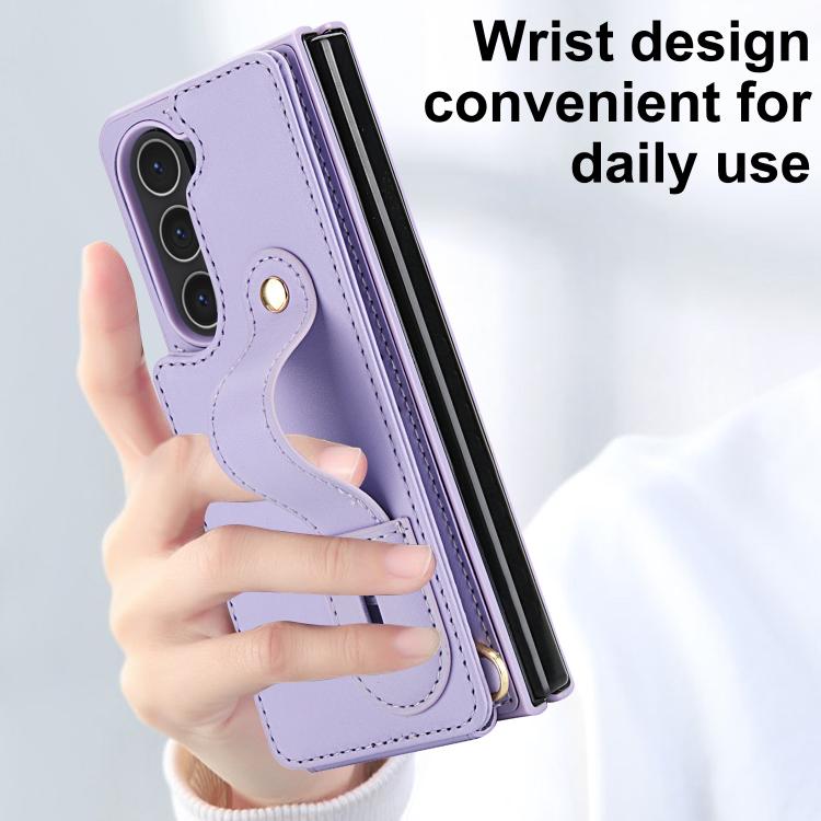 For Samsung Galaxy Z Fold5 5G Wristband Vertical Flip Wallet Back Cover Phone Case with Long Lanyard