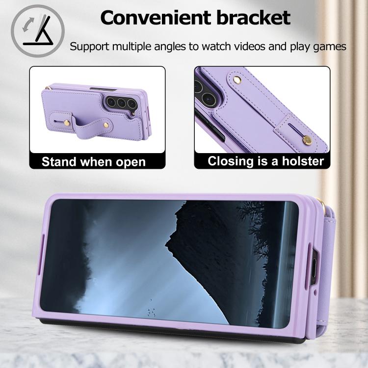 For Samsung Galaxy Z Fold5 5G Wristband Vertical Flip Wallet Back Cover Phone Case with Long Lanyard