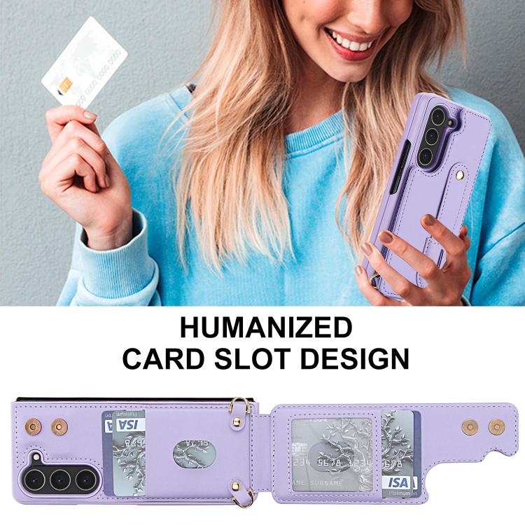 For Samsung Galaxy Z Fold5 5G Wristband Vertical Flip Wallet Back Cover Phone Case with Long Lanyard