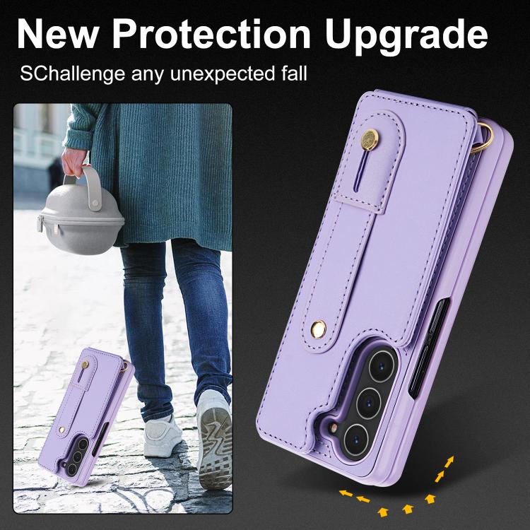 For Samsung Galaxy Z Fold5 5G Wristband Vertical Flip Wallet Back Cover Phone Case with Long Lanyard