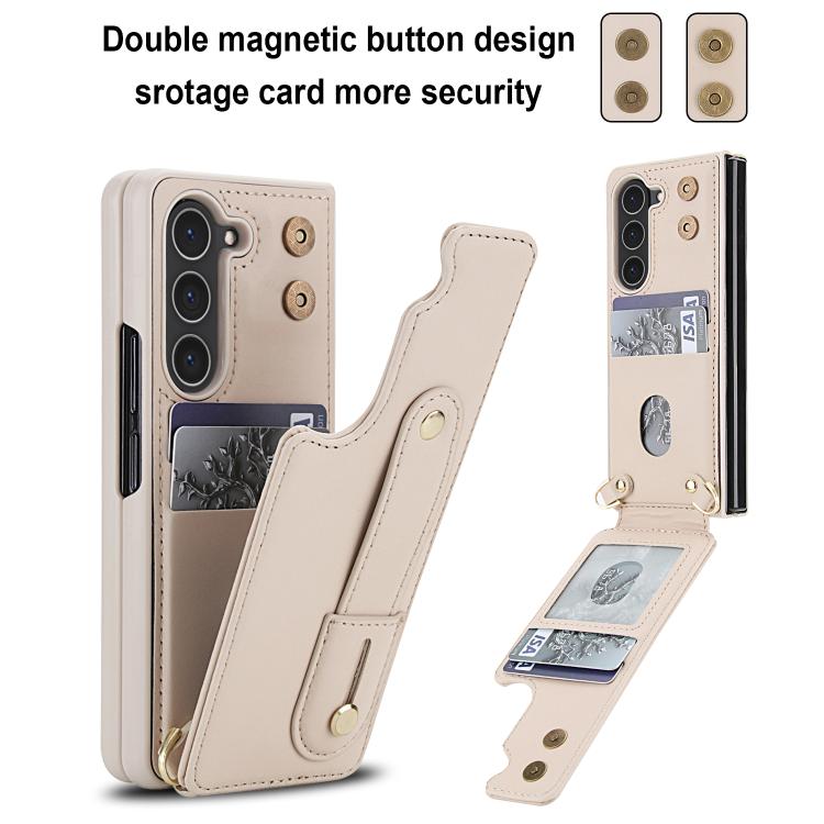 For Samsung Galaxy Z Fold5 5G Wristband Vertical Flip Wallet Back Cover Phone Case with Long Lanyard