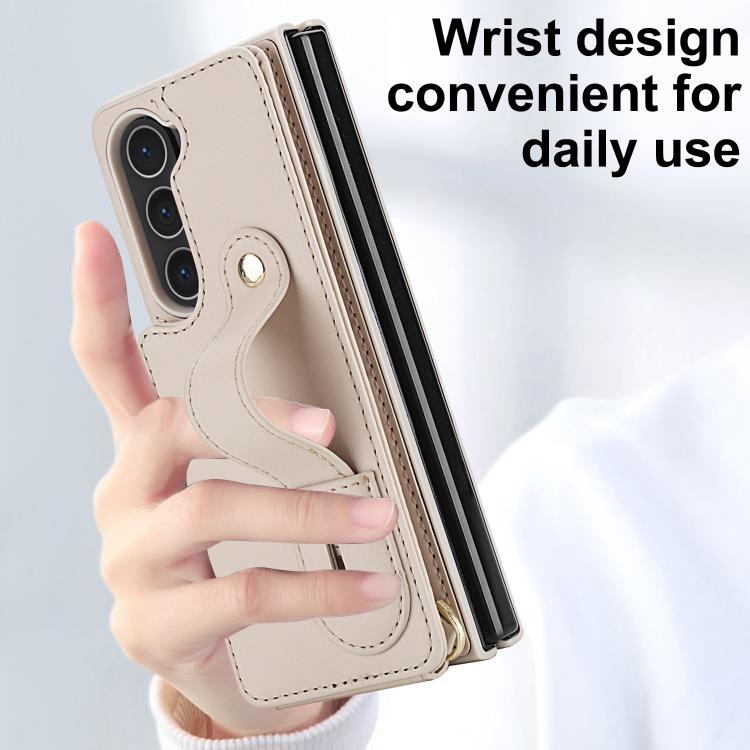 For Samsung Galaxy Z Fold5 5G Wristband Vertical Flip Wallet Back Cover Phone Case with Long Lanyard
