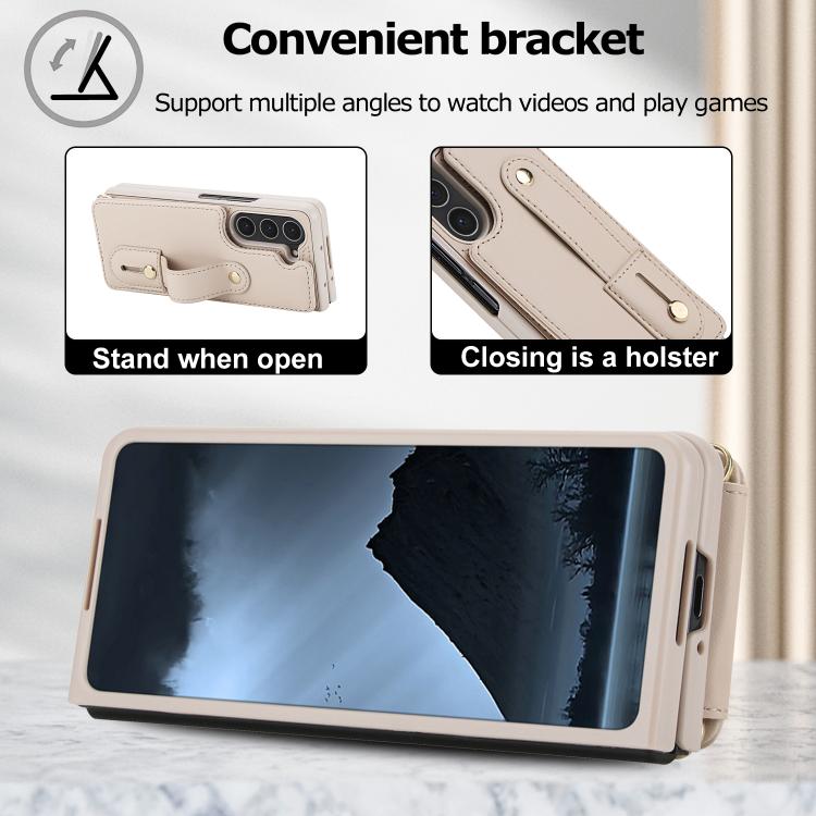 For Samsung Galaxy Z Fold5 5G Wristband Vertical Flip Wallet Back Cover Phone Case with Long Lanyard