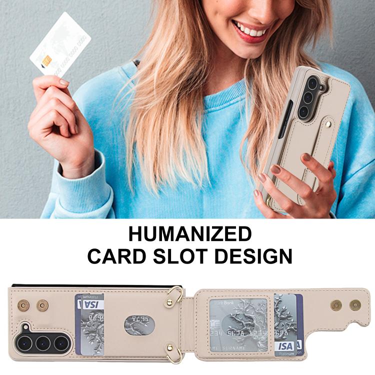 For Samsung Galaxy Z Fold5 5G Wristband Vertical Flip Wallet Back Cover Phone Case with Long Lanyard
