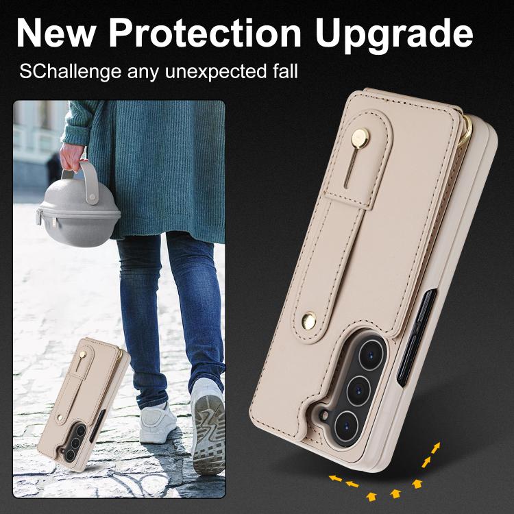For Samsung Galaxy Z Fold5 5G Wristband Vertical Flip Wallet Back Cover Phone Case with Long Lanyard