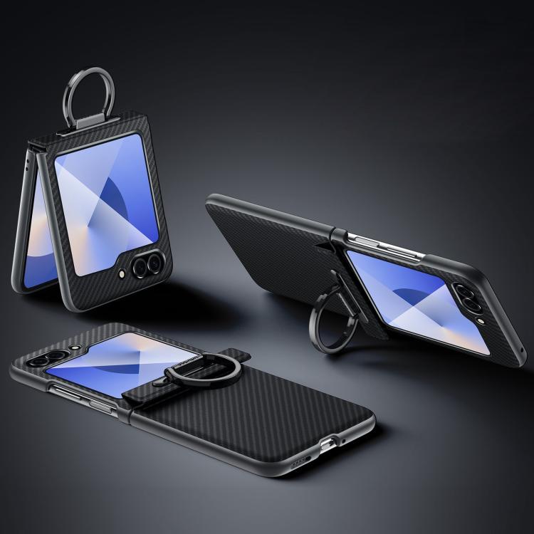 For Samsung Galaxy Z Flip7 FE / Flip6 SULADA 600D Kevlar Texture PC Shockproof Phone Case with Rng Holder