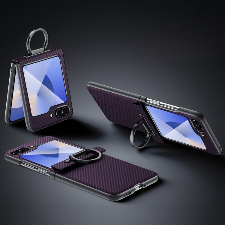 For Samsung Galaxy Z Flip7 FE / Flip6 SULADA 600D Kevlar Texture PC Shockproof Phone Case with Rng Holder