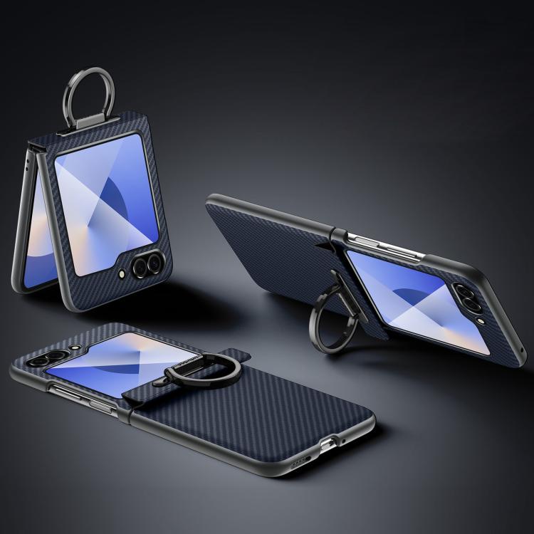 For Samsung Galaxy Z Flip7 FE / Flip6 SULADA 600D Kevlar Texture PC Shockproof Phone Case with Rng Holder