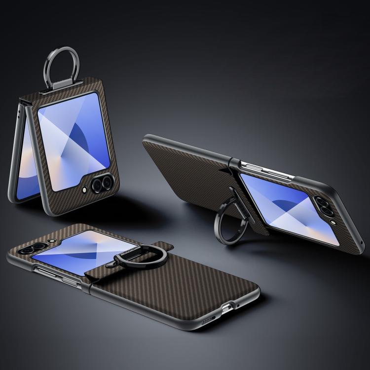 For Samsung Galaxy Z Flip7 FE / Flip6 SULADA 600D Kevlar Texture PC Shockproof Phone Case with Rng Holder