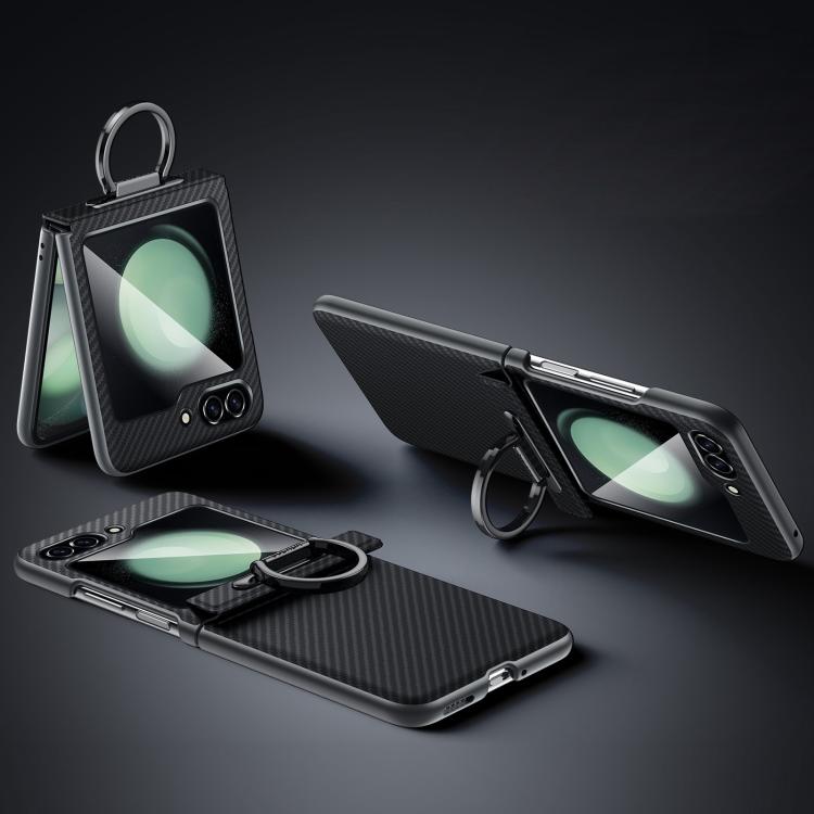 For Samsung Galaxy Z Flip5 SULADA 600D Kevlar Texture PC Shockproof Phone Case with Rng Holder
