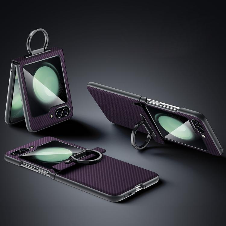 For Samsung Galaxy Z Flip5 SULADA 600D Kevlar Texture PC Shockproof Phone Case with Rng Holder