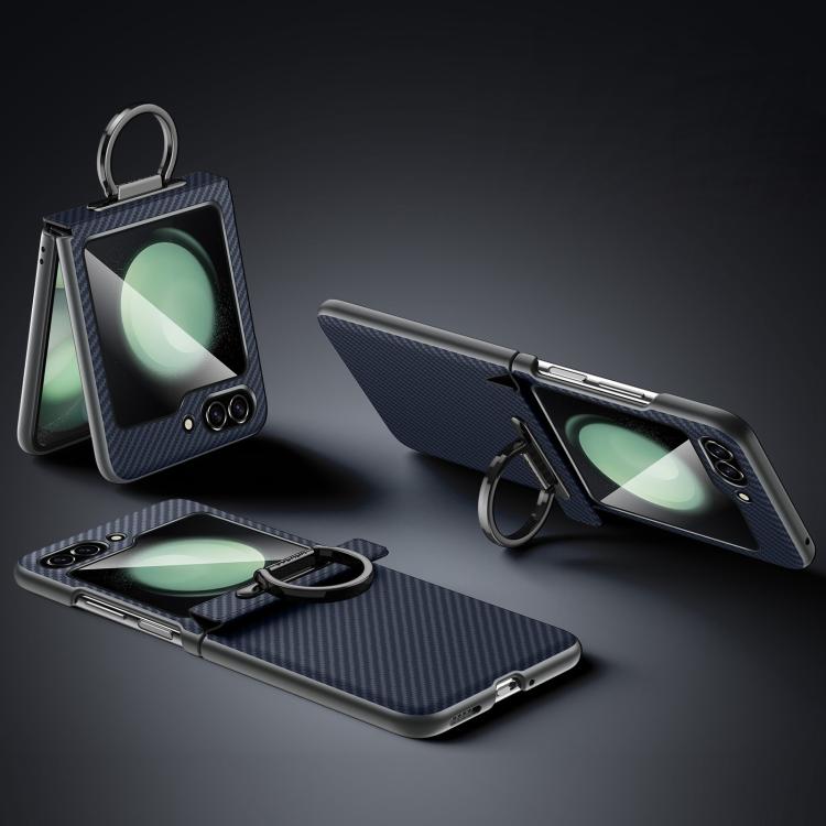 For Samsung Galaxy Z Flip5 SULADA 600D Kevlar Texture PC Shockproof Phone Case with Rng Holder