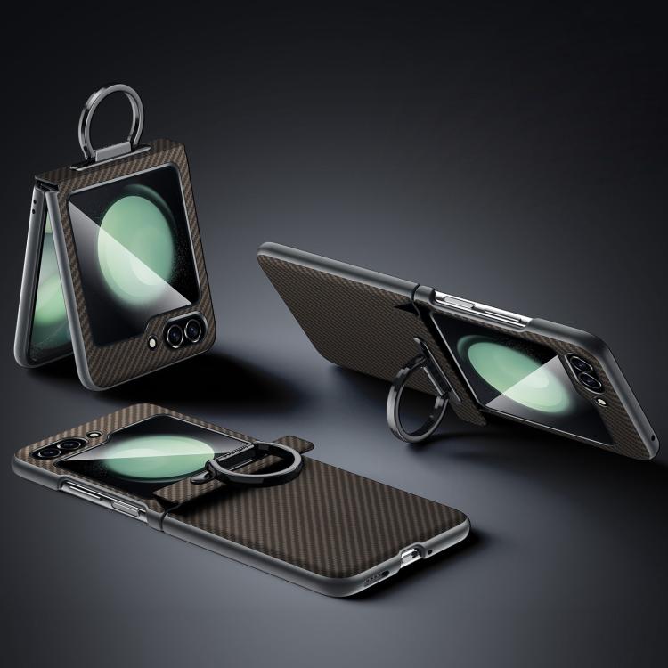 For Samsung Galaxy Z Flip5 SULADA 600D Kevlar Texture PC Shockproof Phone Case with Rng Holder