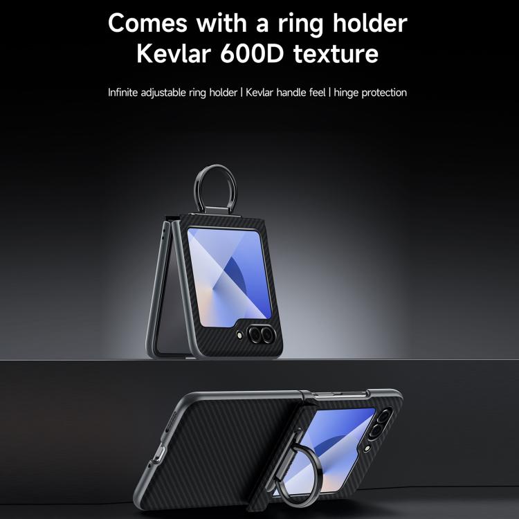 For Samsung Galaxy Z Flip5 SULADA 600D Kevlar Texture PC Shockproof Phone Case with Rng Holder