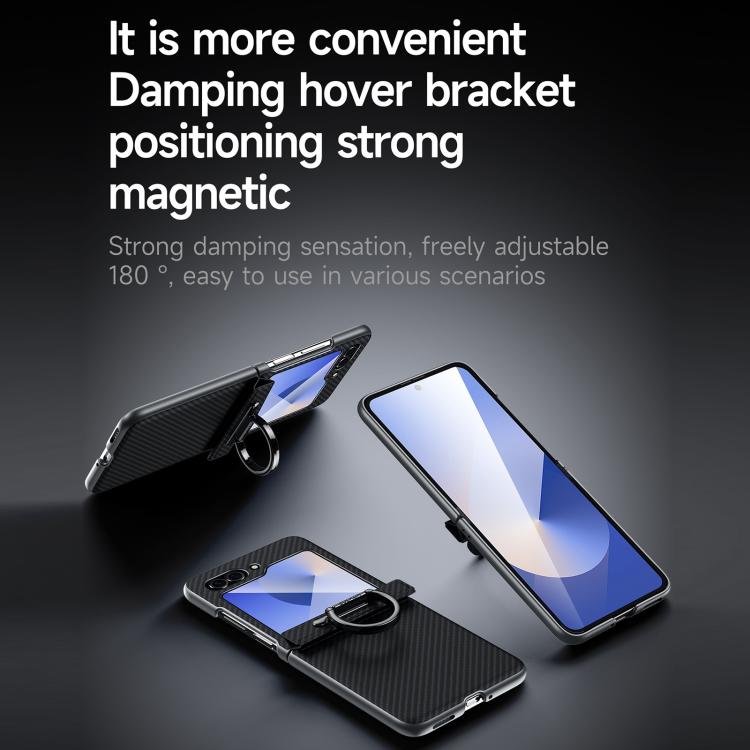For Samsung Galaxy Z Flip5 SULADA 600D Kevlar Texture PC Shockproof Phone Case with Rng Holder