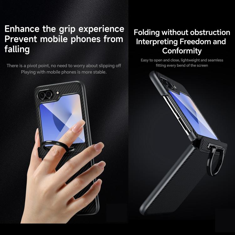 For Samsung Galaxy Z Flip5 SULADA 600D Kevlar Texture PC Shockproof Phone Case with Rng Holder