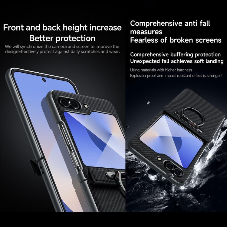 For Samsung Galaxy Z Flip7 FE / Flip6 SULADA 600D Kevlar Texture PC Shockproof Phone Case with Rng Holder