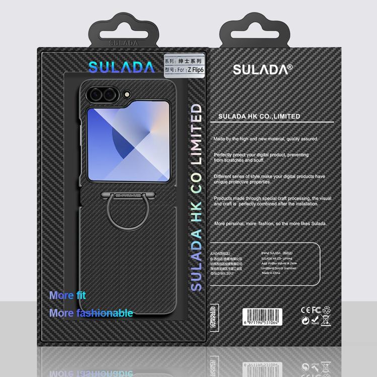 For Samsung Galaxy Z Flip5 SULADA 600D Kevlar Texture PC Shockproof Phone Case with Rng Holder